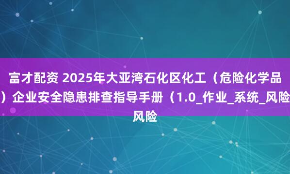 富才配资 2025年大亚湾石化区化工(危险化学品)企业安全隐患排查指导手册(1.0_作业_系统_风险